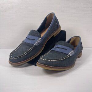 Sperry Seaport Stud Slip-on Penny Loafers Navy Blue Black Pebbled Suede Womens 7